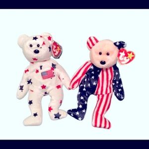 97’ & 99’ VERY RARE Retired Original TY Beanie Baby Bears Glory & Spangle